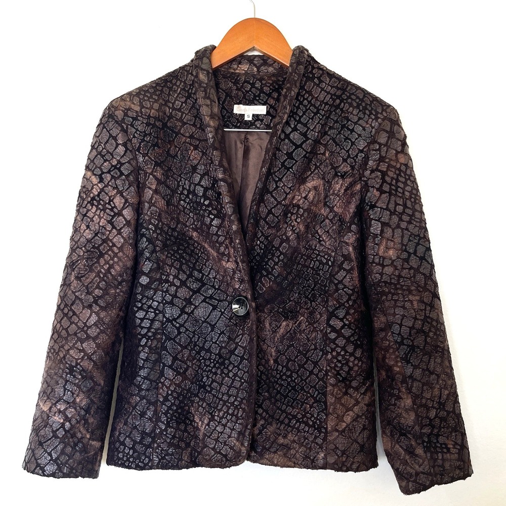 Connie Roberson Womens Faux Fur Alligator Blazer Jacket Size S Event Occasion